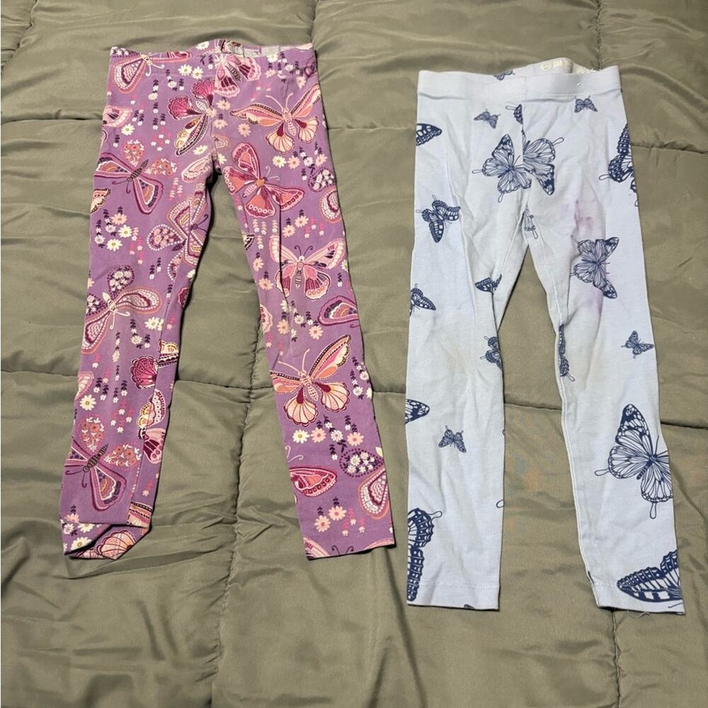 Wonder Nation Girls Leggings Bundle Butterfly Prints Purple + Light Blue 4/5T